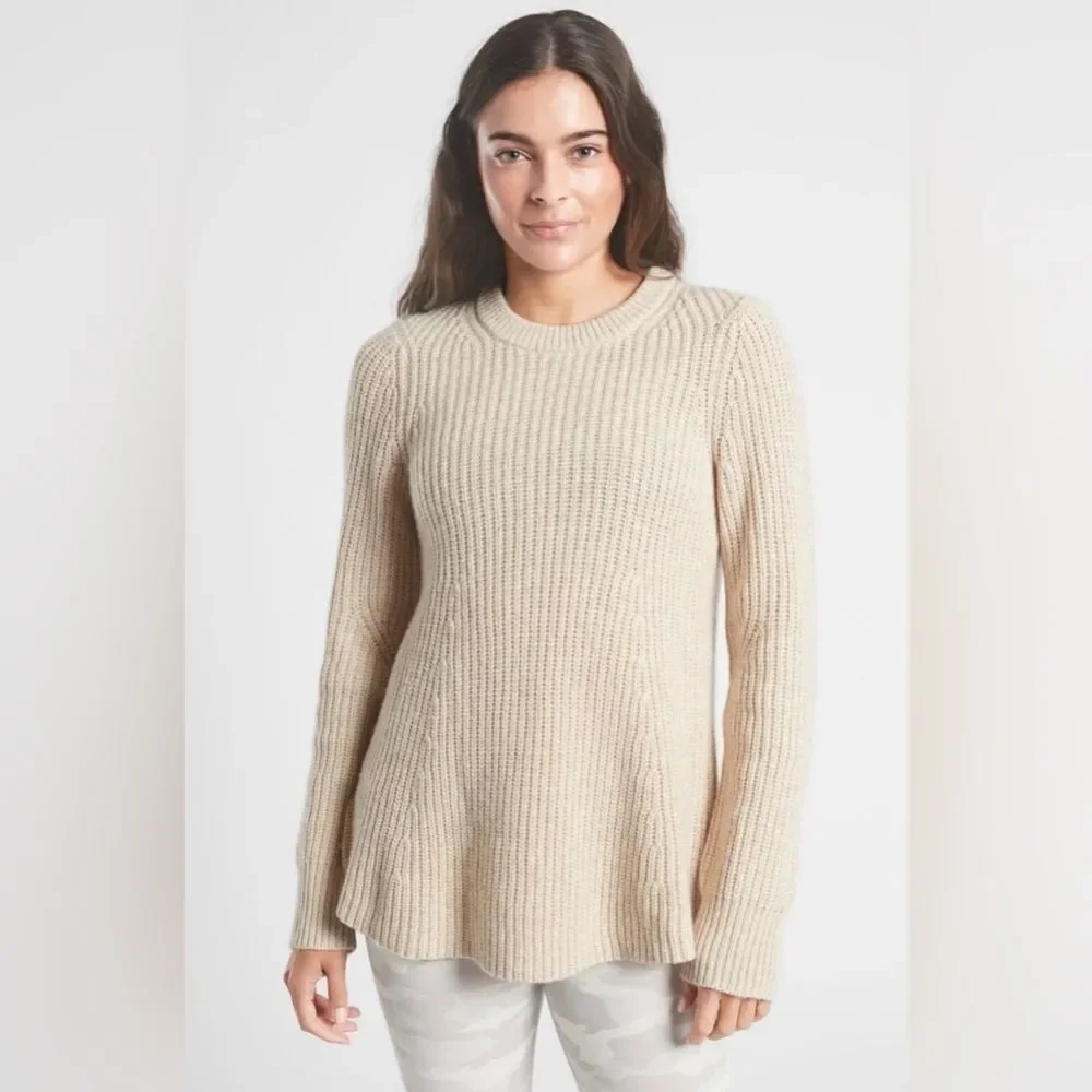 ATHLETA SIERRA CREW NECK WOOL BLEND SWEATER CREAM Size M
